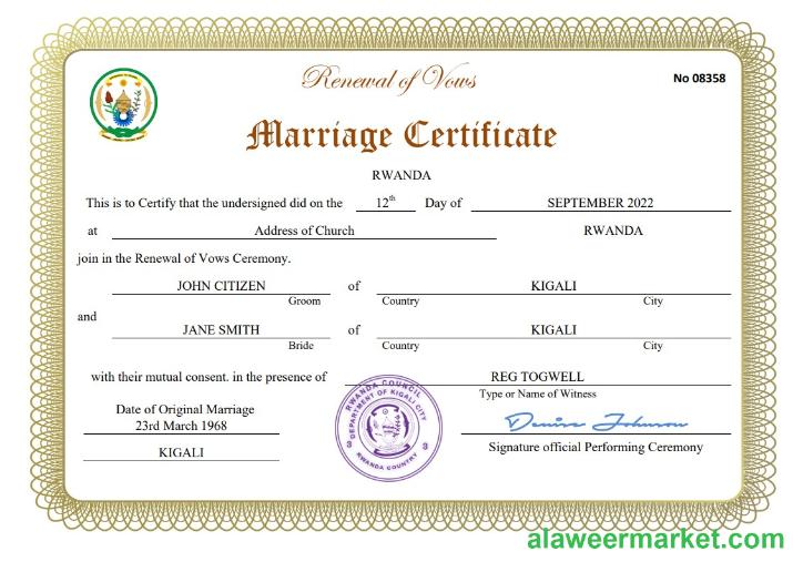 Rwanda marriage certificate Word and PDF template